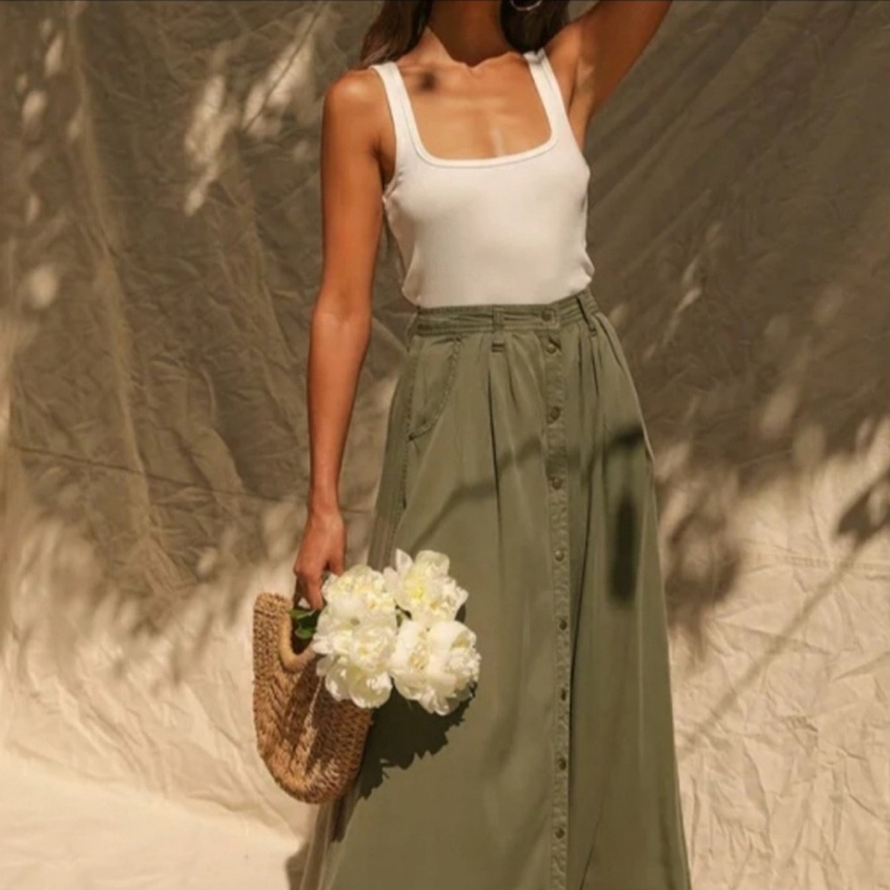 PISTOLA My Squad Olive Green Utility Maxi Skirt